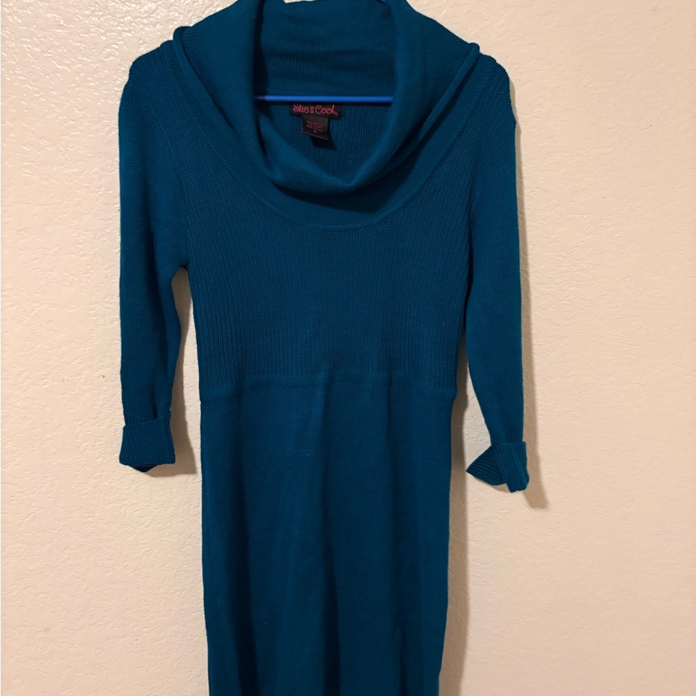She's Cool Teal Sweater Dress